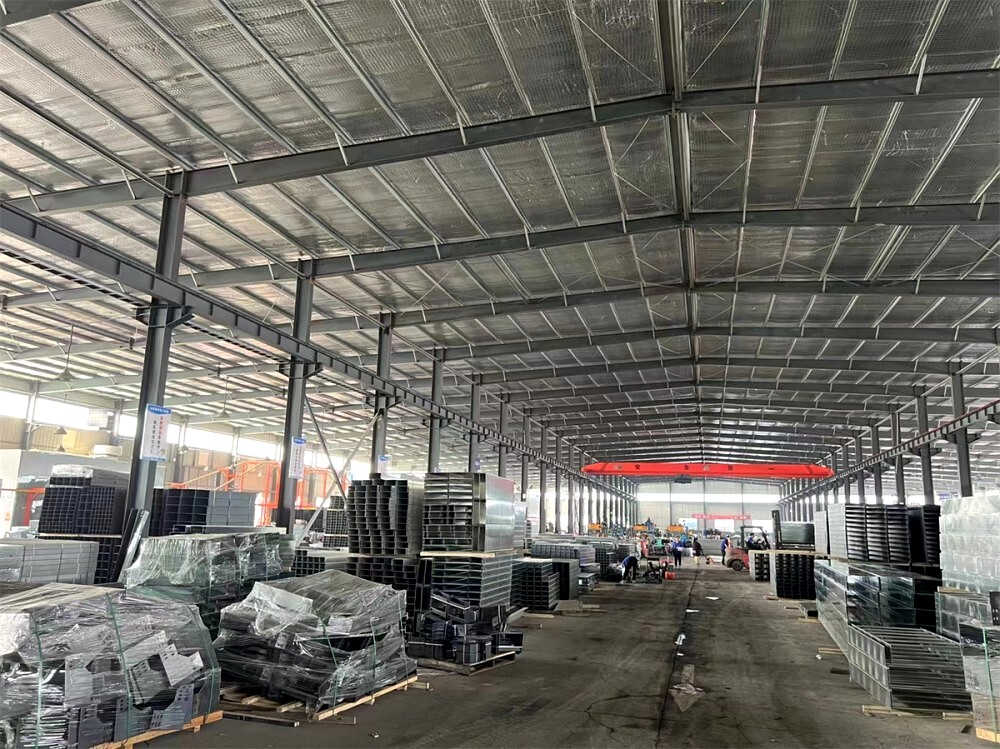 Packed pallets and tray stacks in the finished-goods area